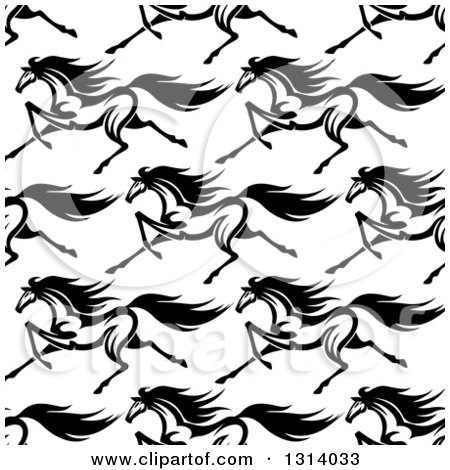 Clipart of a Seamless Pattern Background of Black and White Running Horses 3 - Royalty Free Vector Illustration by Vector Tradition SM