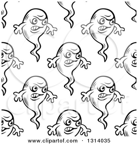 Clipart of a Seamless Background Pattern of Black and White Angry Ghosts - Royalty Free Vector Illustration by Vector Tradition SM
