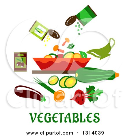 Clipart of a Flat Design of a Salad and Vegetables over Text - Royalty Free Vector Illustration by Vector Tradition SM