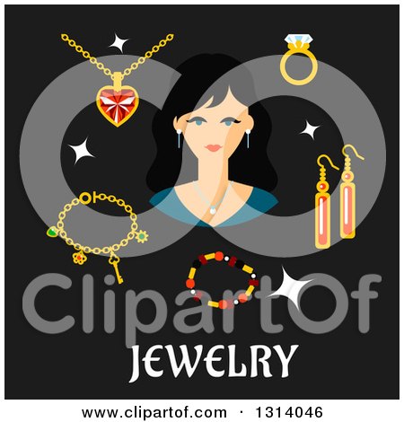 Clipart of a Flat Design of a Woman with Jewelery over Text - Royalty Free Vector Illustration by Vector Tradition SM