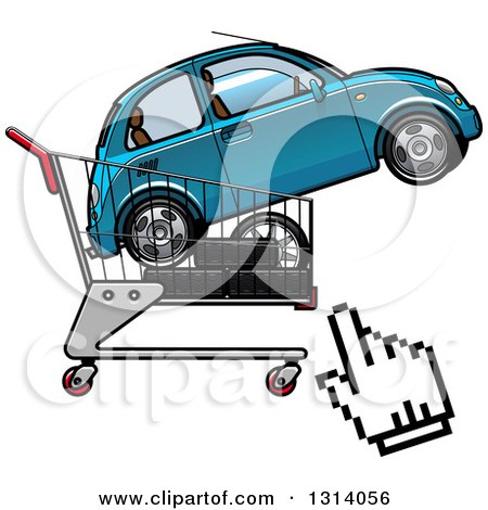 Clipart of a Hand Computer Cursor by a Cart with Tires and a Car - Royalty Free Vector Illustration by Vector Tradition SM