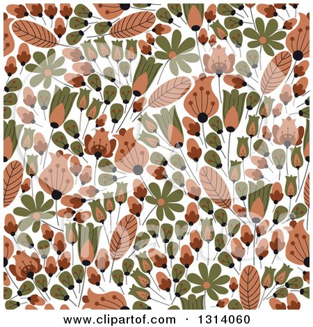 Clipart of a Seamless Tan and Green Flower Pattern Background - Royalty Free Vector Illustration by Vector Tradition SM