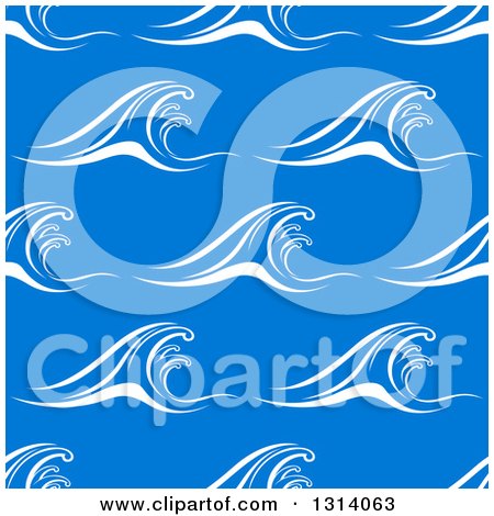 Clipart of Seamless Background Pattern of White Waves over Blue 3 - Royalty Free Vector Illustration by Vector Tradition SM