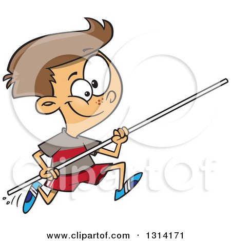 Clipart of a Track and Field Brunette White Pole Vault Boy Running - Royalty Free Vector Illustration by toonaday