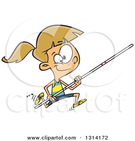 Clipart of a Track and Field Dirty Blond White Pole Vault Girl Running - Royalty Free Vector Illustration by toonaday