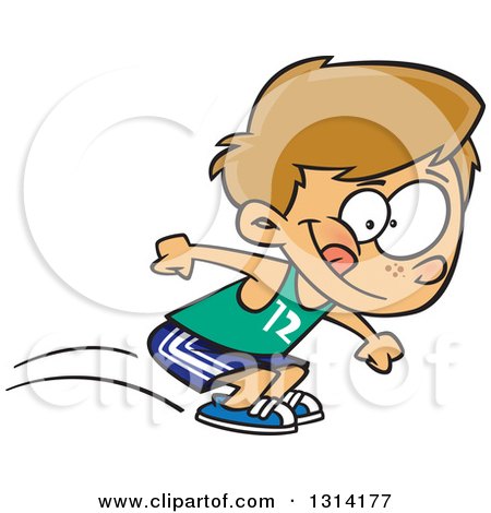 Clipart of a Track and Field Dirty Blond White Boy Long Jumping - Royalty Free Vector Illustration by toonaday