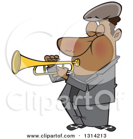 Clipart of a Cartoon Musician Black Man Playing a Trumpet - Royalty Free Vector Illustration by toonaday