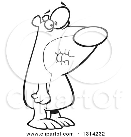 Outline Clipart of a Black and White Cartoon Toothless Gummy Bear - Royalty Free Lineart Vector Illustration by toonaday