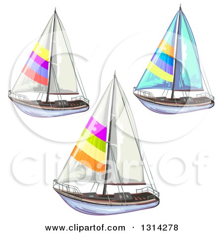 Clipart of Sailboats with Colorful Stripes - Royalty Free Vector Illustration by merlinul