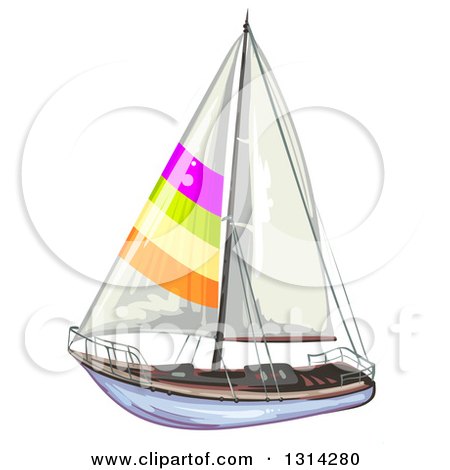 Clipart of a Sailboat with Colorful Stripes 2 - Royalty Free Vector Illustration by merlinul