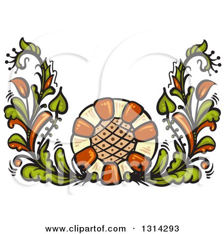 Clipart of a Green and Brown Floral Design Element - Royalty Free Vector Illustration by merlinul