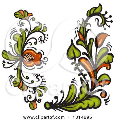 Clipart of Green and Brown Floral Design Elements 2 - Royalty Free Vector Illustration by merlinul