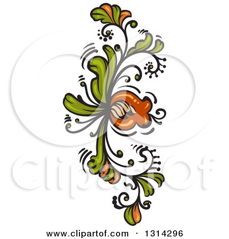 Clipart of a Green and Brown Floral Design Element 3 - Royalty Free Vector Illustration by merlinul