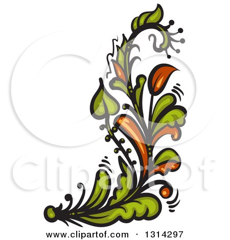 Clipart of a Green and Brown Floral Design Element 4 - Royalty Free Vector Illustration by merlinul
