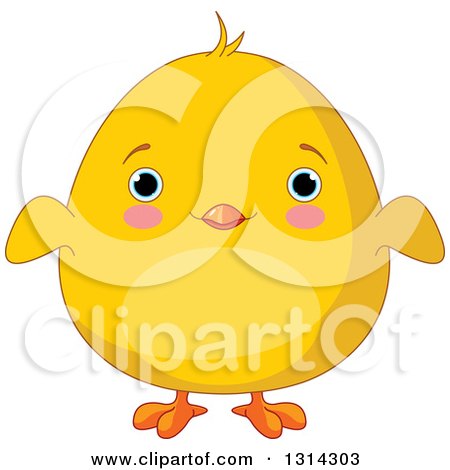 Clipart of a Cute Chubby Yellow Chick with Blue Eyes - Royalty Free Vector Illustration by Pushkin