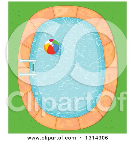 Clipart of a Cartoon Aerial View of a Beach Ball in a Swimming Pool, with Grass - Royalty Free Vector Illustration by Pushkin