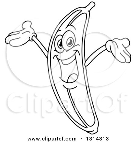Clipart of a Cartoon Happy Black and White Banana Character Welcoming - Royalty Free Vector Illustration by yayayoyo