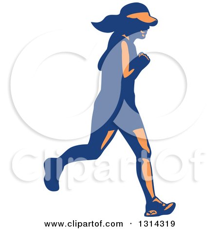 Clipart of a Retro Blue and Orange Female Marathon Runner - Royalty Free Vector Illustration by patrimonio