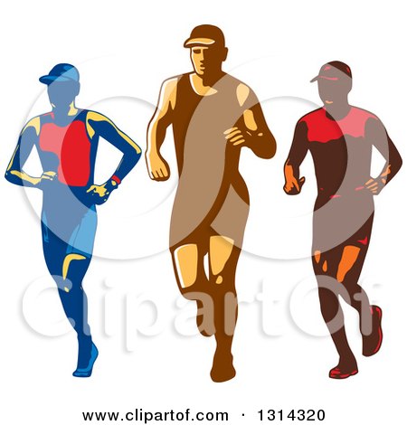 Clipart of Retro Male Triathlete or Marathon Runners - Royalty Free Vector Illustration by patrimonio