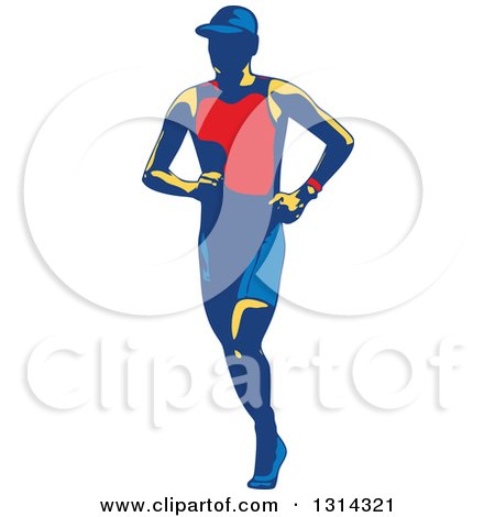 Clipart of a Retro Male Triathlete or Marathon Runner - Royalty Free Vector Illustration by patrimonio