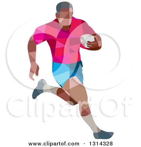Clipart of a Retro Geometric Low Poly Rugby Player Running - Royalty Free Vector Illustration by patrimonio