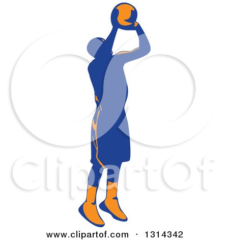 Clipart of a Retro Male Basketball Player Doing a Jump Shot 4 - Royalty Free Vector Illustration by patrimonio