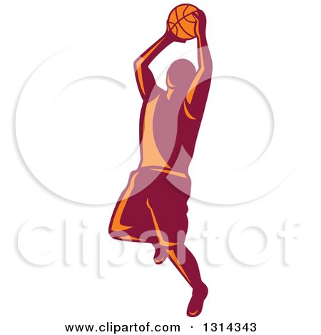 Clipart of a Retro Male Basketball Player Doing a Jump Shot 3 - Royalty Free Vector Illustration by patrimonio