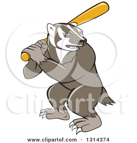 Clipart of a Cartoon Honey Badger Baseball Mascot Batting - Royalty Free Vector Illustration by patrimonio