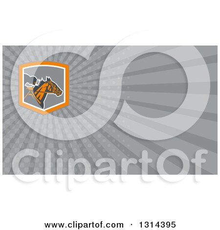 Clipart of a Retro Horse Racing Jockey and Gray Rays Background or Business Card Design - Royalty Free Illustration by patrimonio