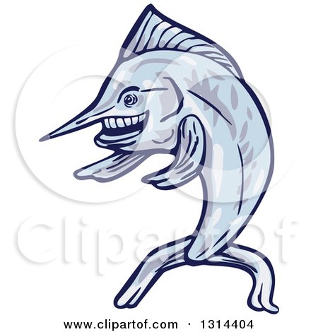 Clipart of a Cartoon Blue Marlin Fish Presenting to the Left - Royalty Free Vector Illustration by patrimonio