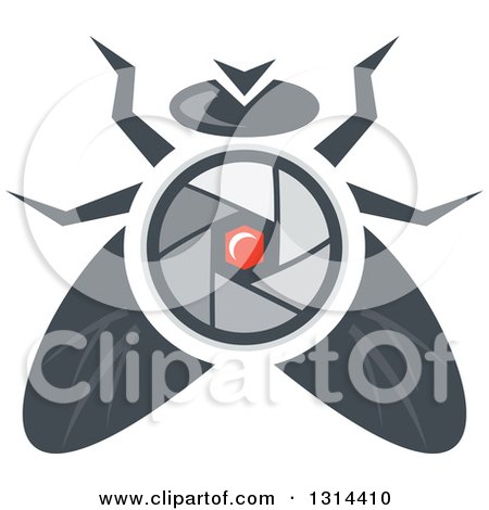 Clipart of a House Fly with a Camera Lens Body - Royalty Free Vector Illustration by patrimonio