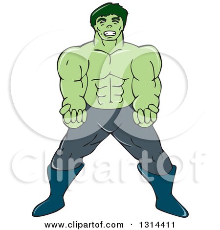 Clipart of a Cartoon Angry Green Hulk Man - Royalty Free Vector Illustration by patrimonio