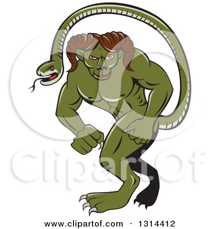 Clipart of a Cartoon Humbaba Monster with a Mountain Goat Ram Body and Snake Tail - Royalty Free Vector Illustration by patrimonio