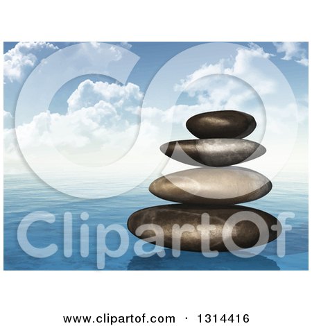 Clipart of a Painted Style Stack of Stones on the Ocean - Royalty Free Vector Illustration by KJ Pargeter