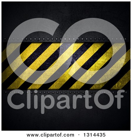 Clipart of a 3d Hazard Stripes Plaque on Dark Perforated Metal - Royalty Free Illustration by KJ Pargeter