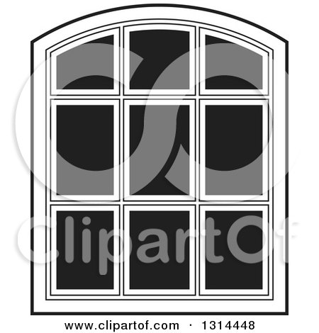 Clipart of a Rounded Top Black and White Window Frame - Royalty Free Vector Illustration by Lal Perera