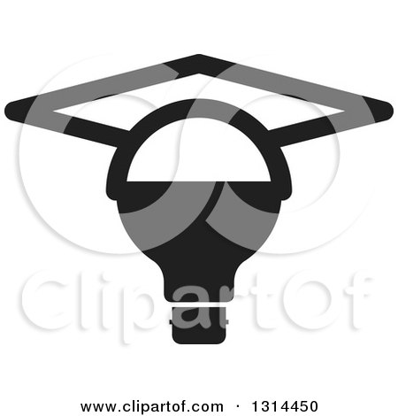 Clipart of a Black and White Light Bulb with a Graduation Cap - Royalty Free Vector Illustration by Lal Perera