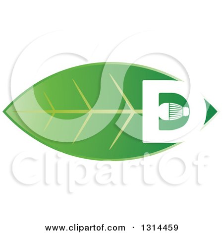 Clipart of a White LED and Letter D Light Bulb on a Green Leaf - Royalty Free Vector Illustration by Lal Perera