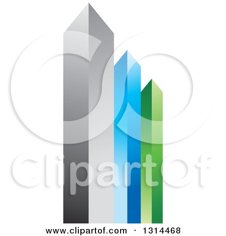 Clipart of a 3d Silver Blue and Green Skyscraper Buildings or Bar Graph - Royalty Free Vector Illustration by Lal Perera