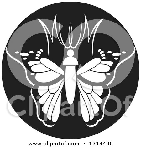 Clipart of a Black and White Abstract Letter MW Butterfly Round Icon - Royalty Free Vector Illustration by Lal Perera