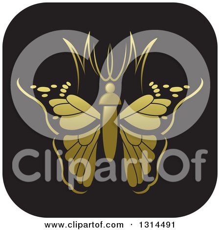 Clipart of a Black and Gold Abstract Letter MW Butterfly Round Icon - Royalty Free Vector Illustration by Lal Perera