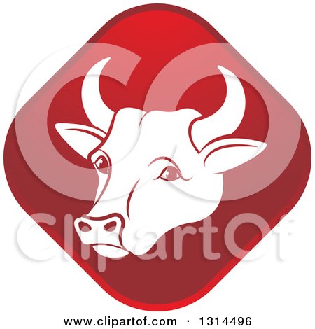 Clipart of a White Bull Head over a Red Diamond Icon - Royalty Free Vector Illustration by Lal Perera
