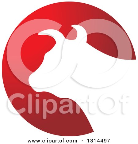 Clipart of a White Silhouetted Bull Head over a Red Circle Icon - Royalty Free Vector Illustration by Lal Perera