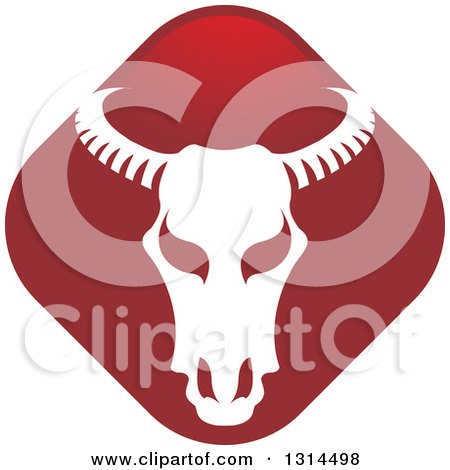 Clipart of a White Bull Skull over a Red Diamond Icon - Royalty Free Vector Illustration by Lal Perera