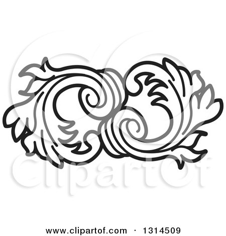 Clipart of a Black and White Floral Design Element 2 - Royalty Free Vector Illustration by Lal Perera