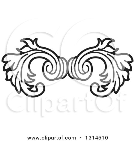 Clipart of a Black and White Floral Design Element - Royalty Free Vector Illustration by Lal Perera