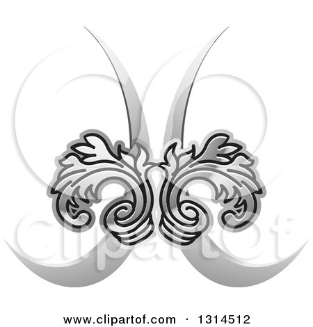 Clipart of a Silver Shiny Floral Design Element over Swooshes - Royalty Free Vector Illustration by Lal Perera