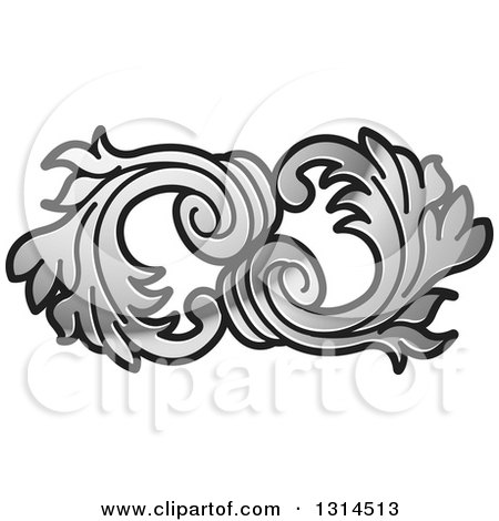 Clipart of a Silver Shiny Floral Design Element 2 - Royalty Free Vector Illustration by Lal Perera