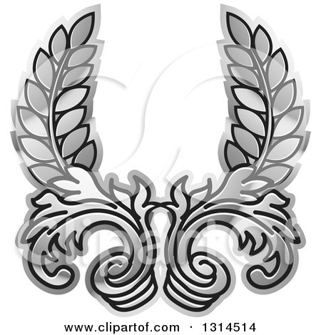 Clipart of a Silver Shiny Floral Design Element - Royalty Free Vector Illustration by Lal Perera