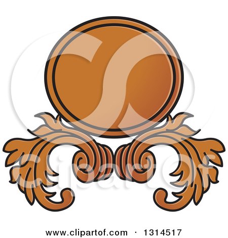Clipart of a Brown Floral Design Element with an Oval Frame - Royalty Free Vector Illustration by Lal Perera